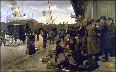 Edvard Petersens maleri Udvandrere paa Larsens Plads fra 1890